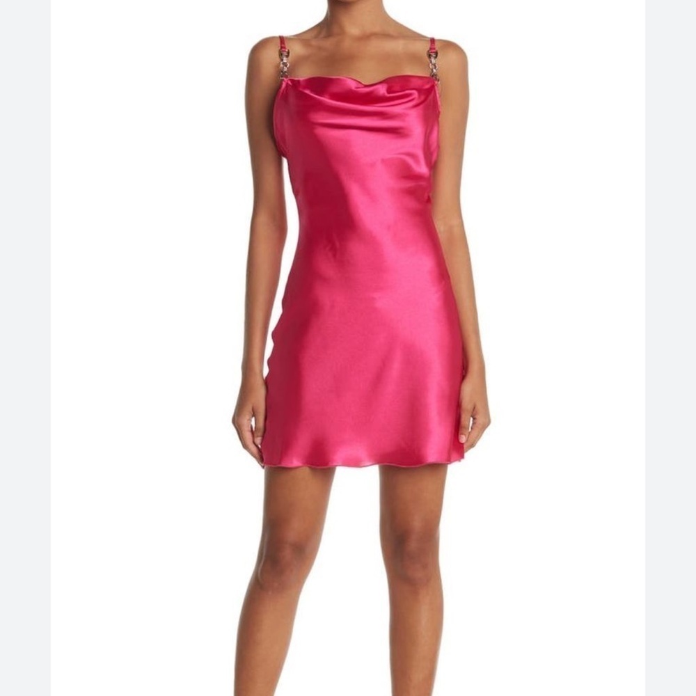 NWT Jump Apparel Pink Satin Cowl Neck Slip Dress, Size Medium